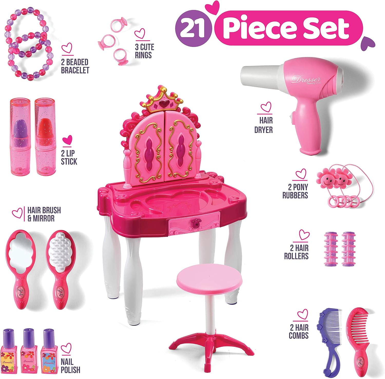 Detalle 2 de Play22 Play22 Pretend Play Vanity Set, 21 PCS ๐