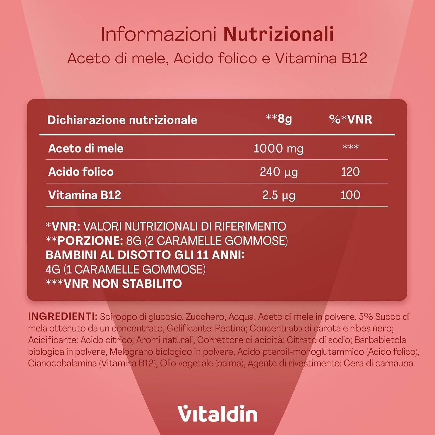 Thumbnail 6 de VITALDIN Apple Cider Vinegar Gummies – 1000 mg per dose, 60 caramelle vegane (gusto mela) con vitamina B12