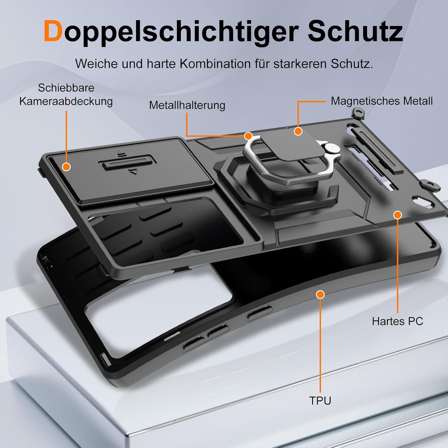 Detalle de Vanki Hülle für Samsung Galaxy S24 Ultra – Kameraschutz, schiebbarer Objektivschutz, 360° Drehständer