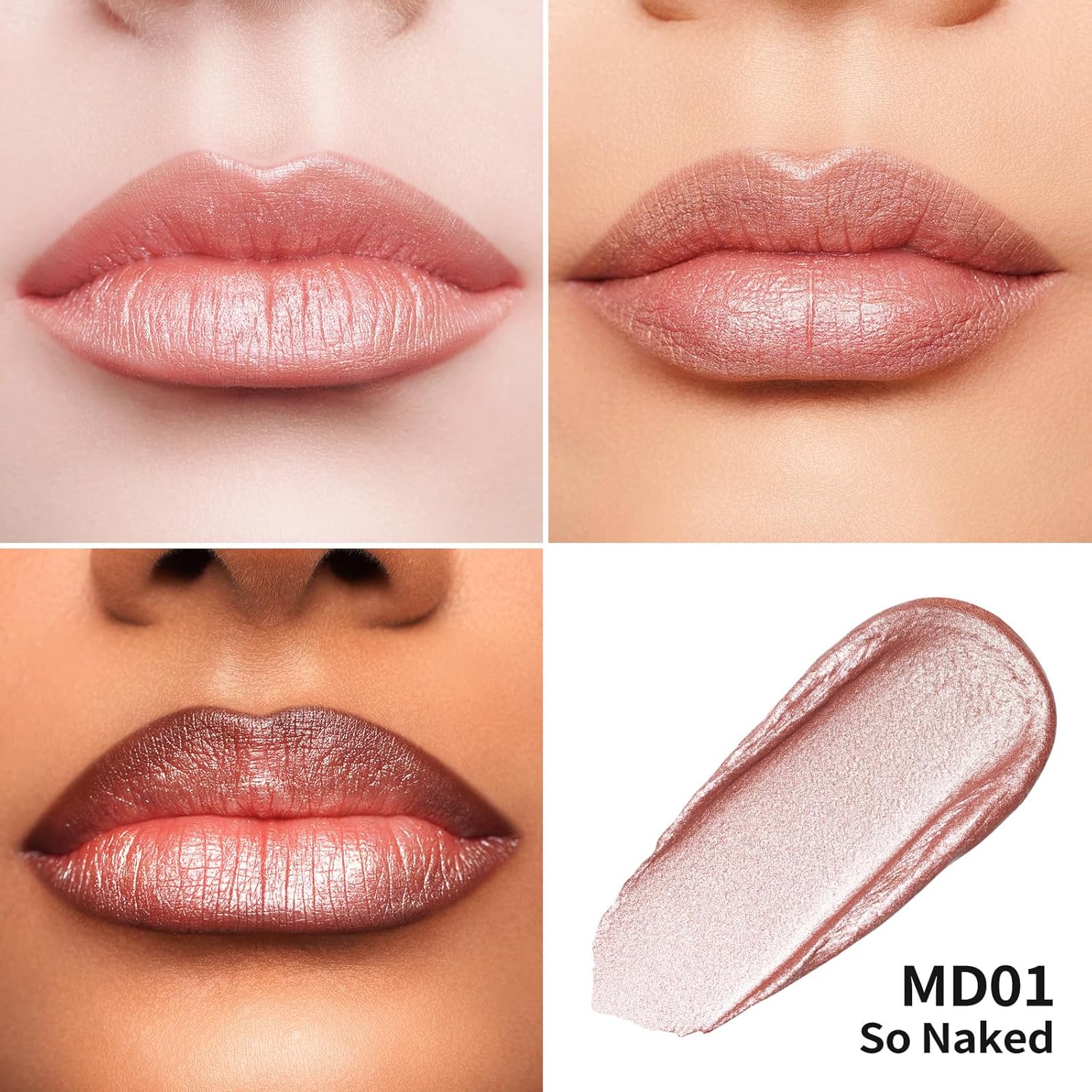 Detalle de OULAC Nude Metallic Lipstick Kit — Shimmer & High Pigment (3pcs): Metallic Shine, Hydration & Diamond Gloss