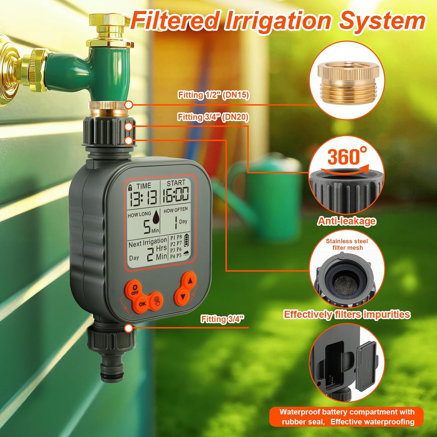 Detalle de Programmatore Irrigazione a Batteria con Sensore Pioggia e 8 Programmi separati