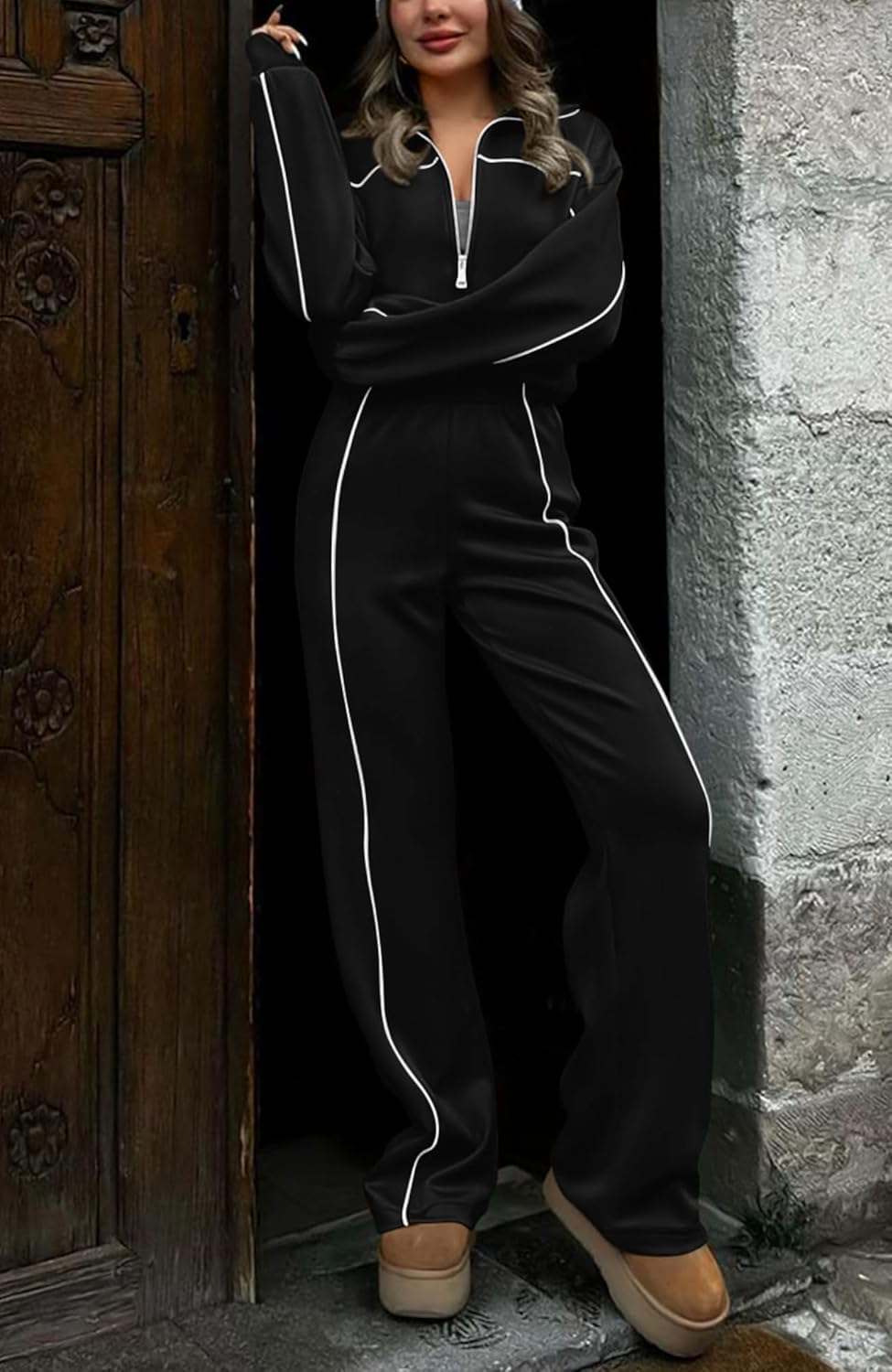 Thumbnail 2 de BTFBM Women’s Two-Piece Tracksuit Set (Zip-Up Sweatshirt + Wide-Leg Jogger Pants)