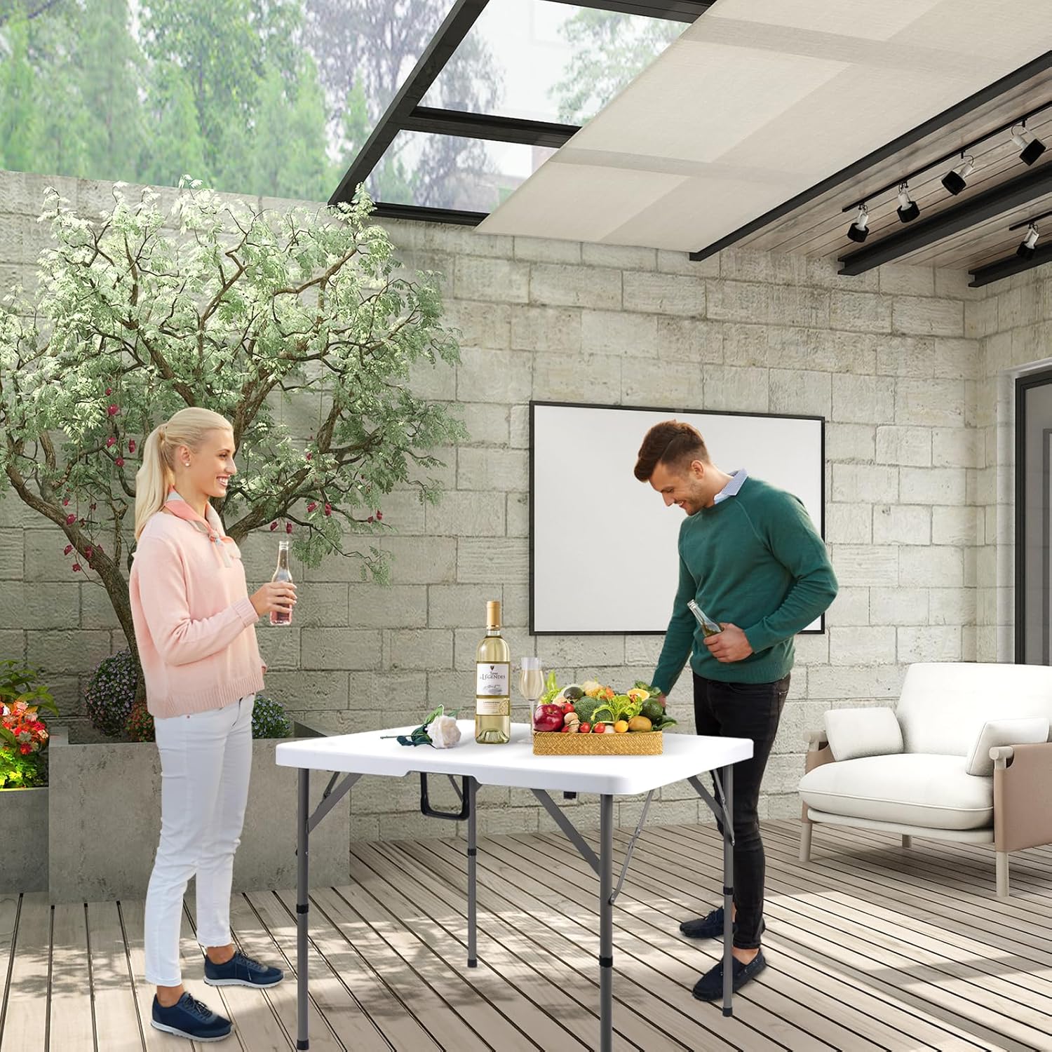 Thumbnail 1 de Byliable 34" Square Folding Card Table (Fold-in-Half) — HDPE Plastic Portable Dining Table for Indoor/Outdoor Use