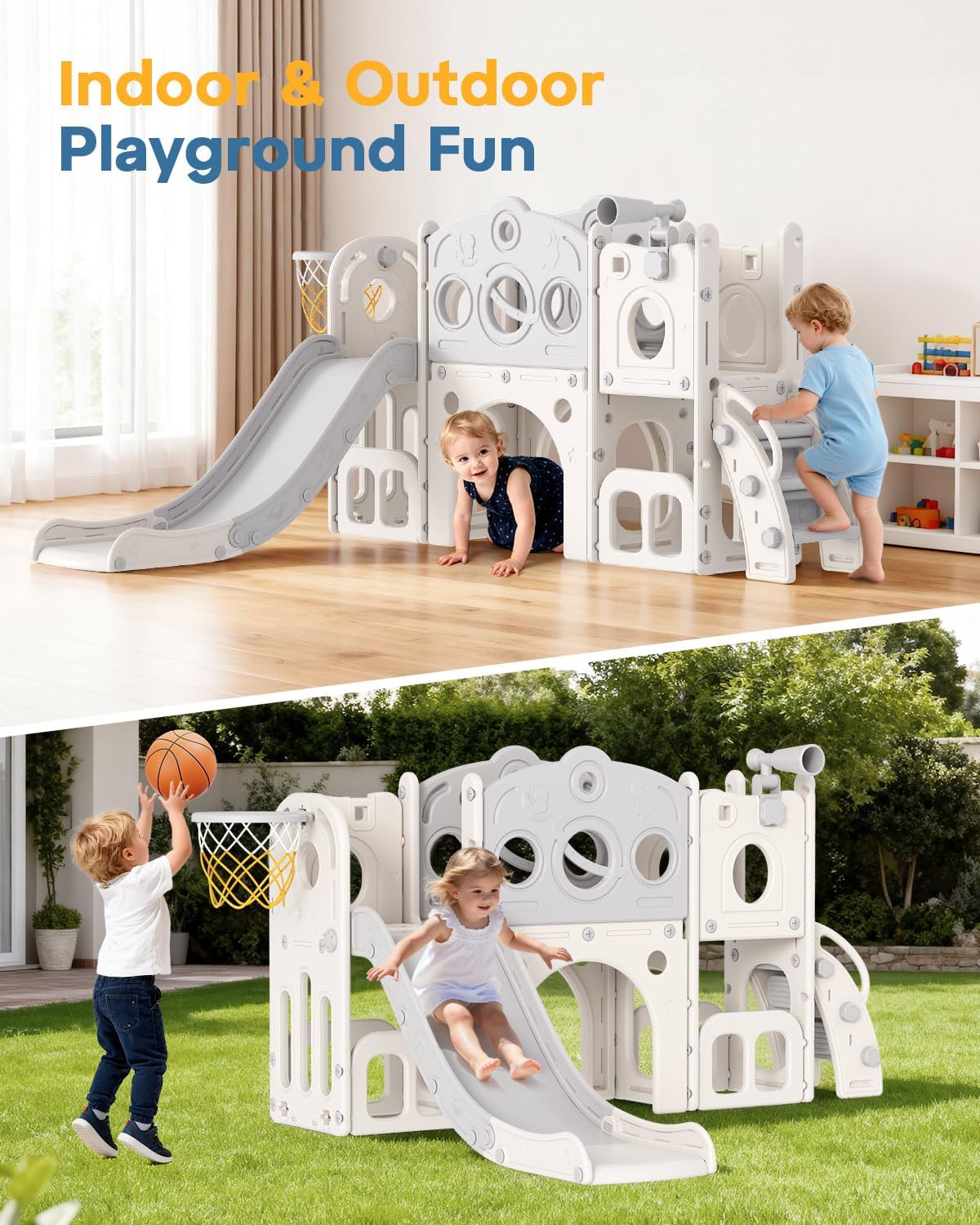 Thumbnail 1 de Babytronic Toddler Slide Set (8 in 1) with Climber, Basketball Hoop & Tunnel for Ages 1–3