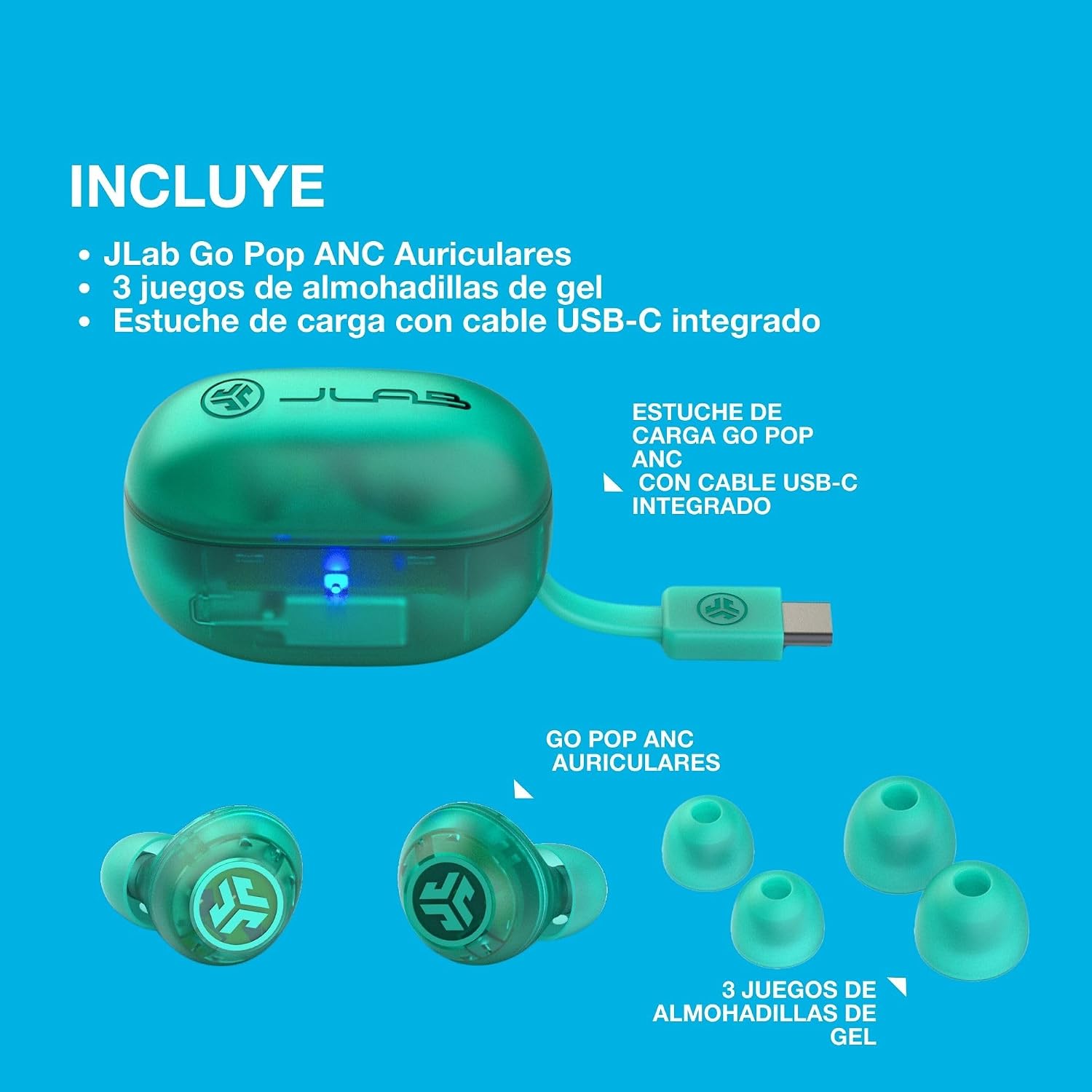 Thumbnail 5 de JLab Go Pop ANC Auriculares Bluetooth, IP55, 24h, Verde Azulado