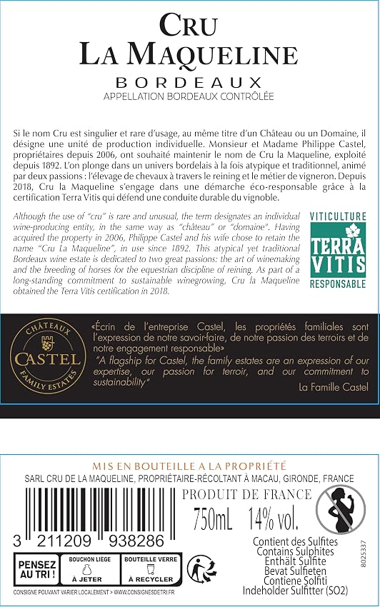 Detalle 2 de Cru la Maqueline DOP Burdeos — Vino tinto 6×75 cl 🍷