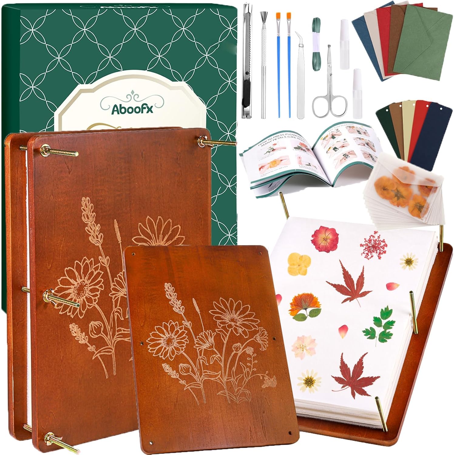 Detalle de Aboofx Flower Press Kit – Large 6-Layer Wooden Press for DIY Pressed Flowers and Plant Crafts