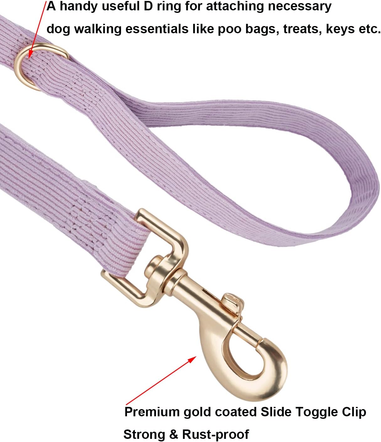 Thumbnail 2 de YUDOTE Soft Corduroy Dog Lead (Medium) Lilac – 2x150cm flat lead with rose gold swivel clip