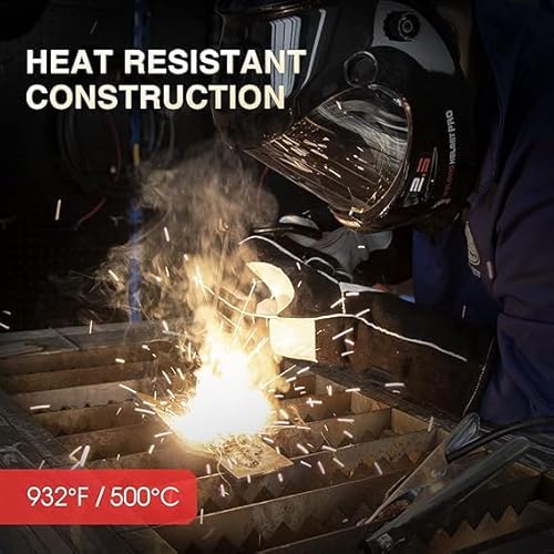 Thumbnail 4 de Guanti da saldatura YESWELDER 40 cm 500°C in pelle e Kevlar (MIG) nero-grigio