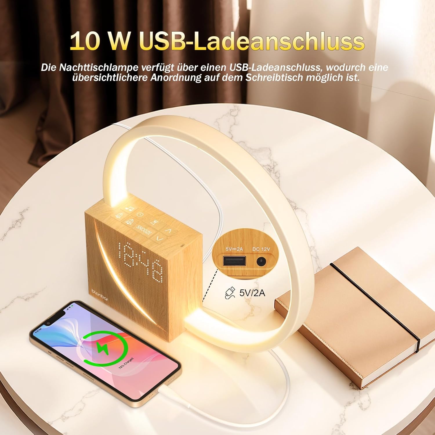Thumbnail 6 de blonbar 10W Nachttischlampe Wake Up Licht mit USB-Ladefunktion
