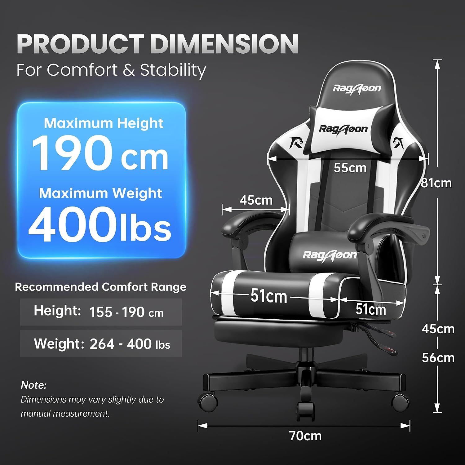 Detalle de JECQCUPG Gaming Chair 51cm Wide Seat