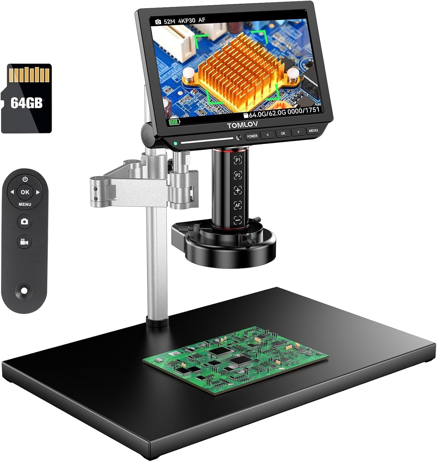 Detalle de TOMLOV TM4K-AF Max 10.1" HDMI Autofocus Digital Microscope (2000X) with Ring Light & 64GB