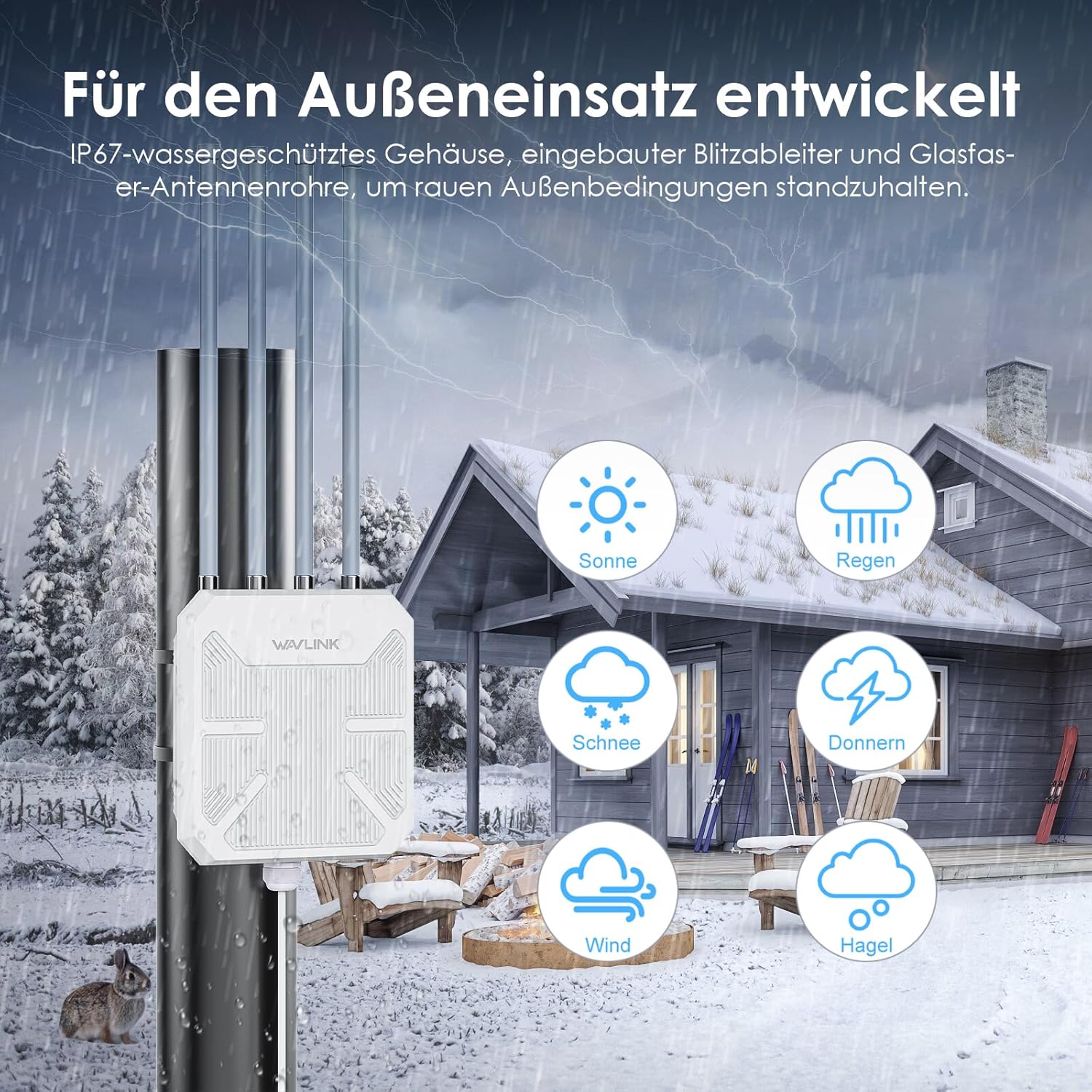 Detalle de WAVLINK Outdoor WiFi 6 Mesh Verstärker – 1800 Mbit/s, IP67 Outdoor Router & AP mit PoE