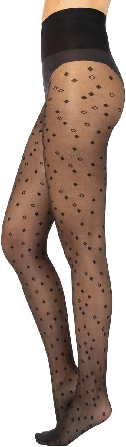 Detalle de CALZITALY Collants Voile – Motif Floral Recyclé 20DEN Noir, S/M à L/XL