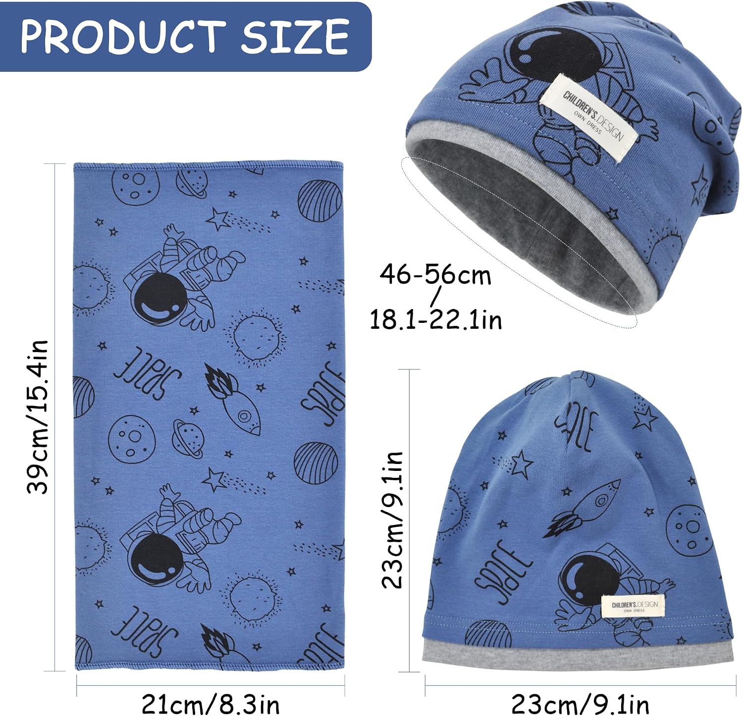 Detalle 2 de beifon Kinder Beanie-Mütze & Loop-Schal Set (2 bis 8 Jahre) aus 95% Baumwolle