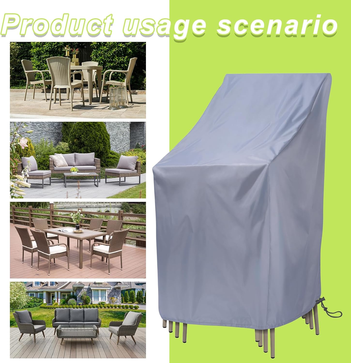 Detalle 1 de Ricyea waterproof garden stacking chair cover (210D Oxford fabric), 2 pack, grey