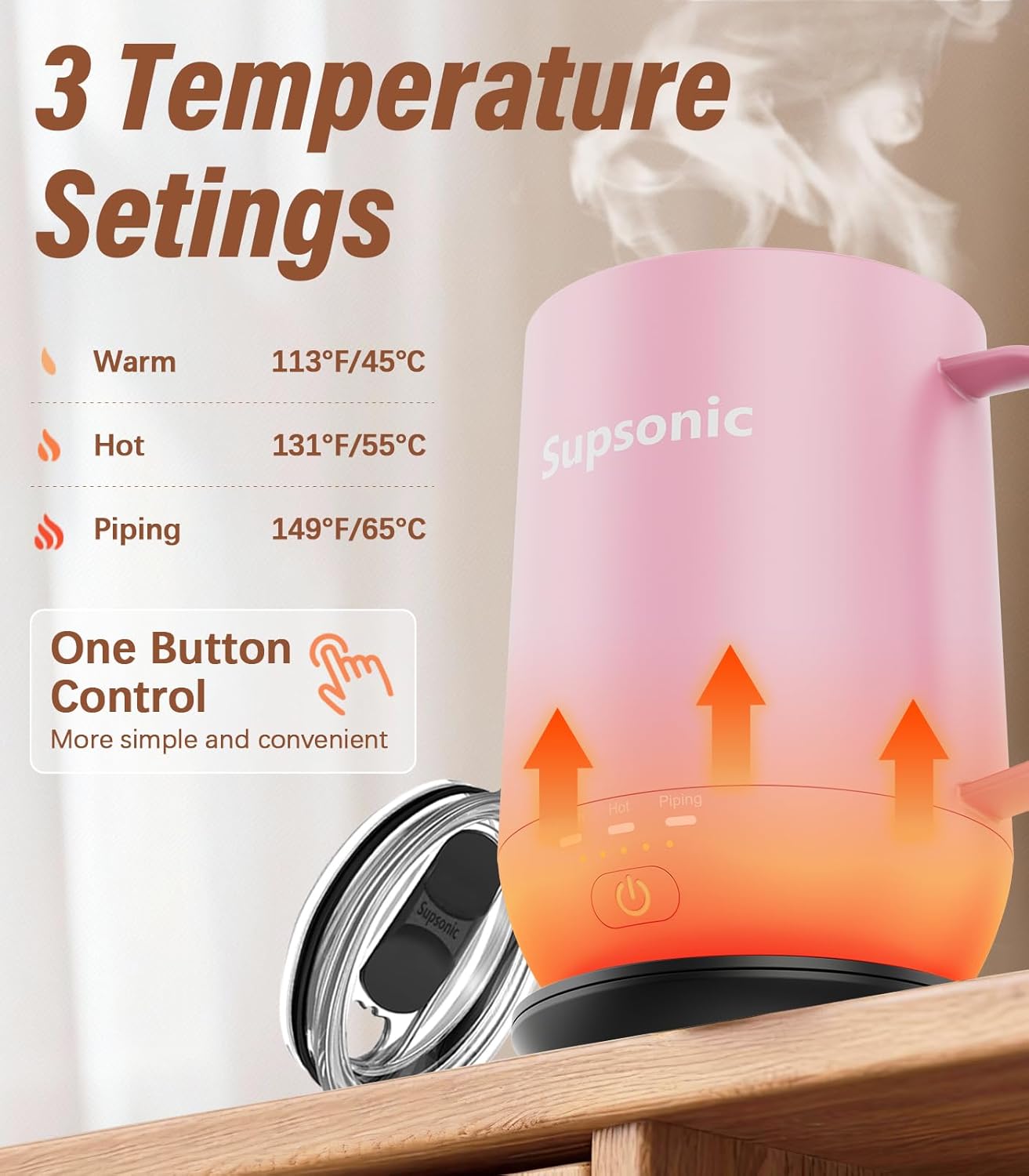 Detalle 2 de Supsonic 16oz Self-Heating Coffee Mug with Auto Shut-Off (S2)