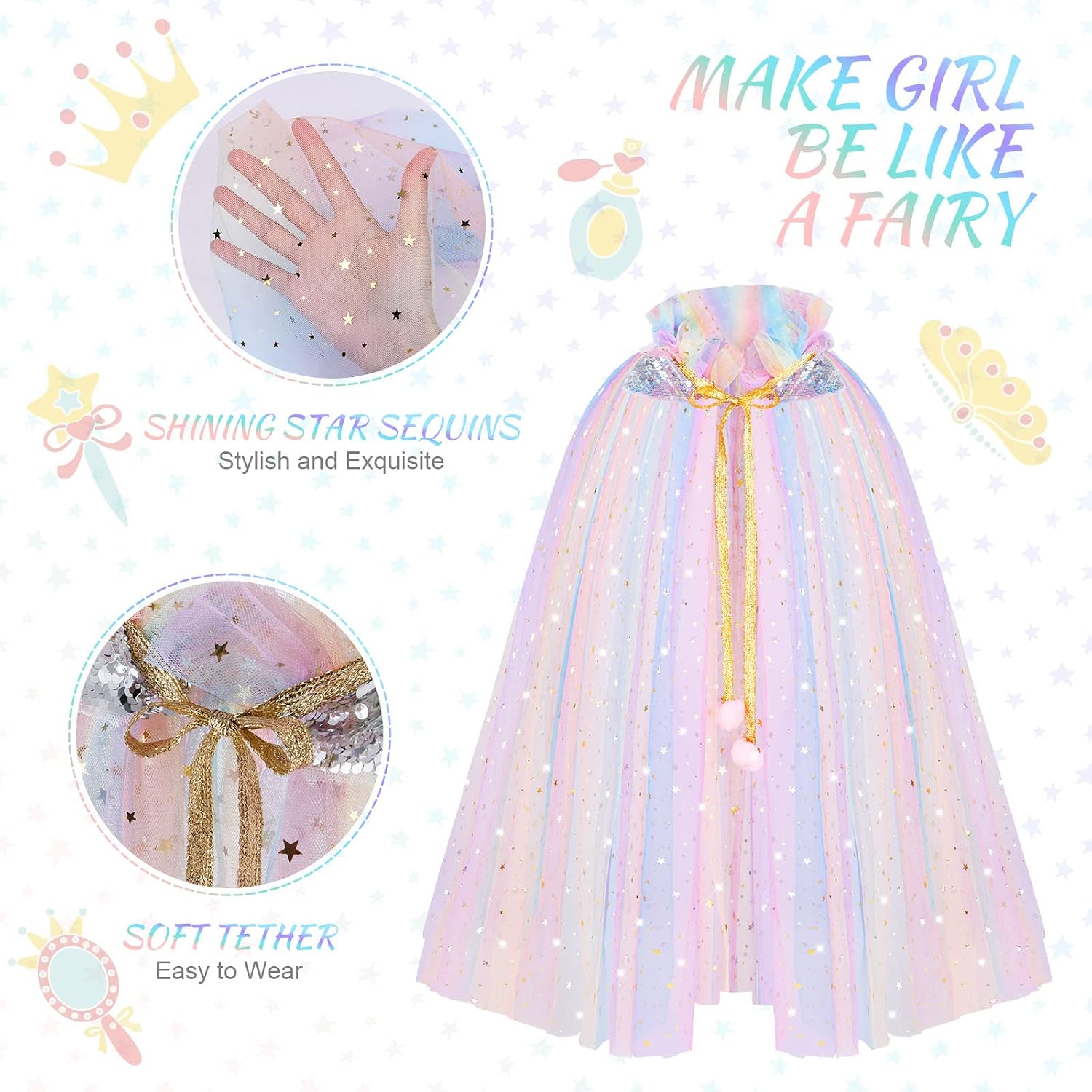 Detalle de ACWOO Prinzessin Umhang Mädchen 75 cm 🎀