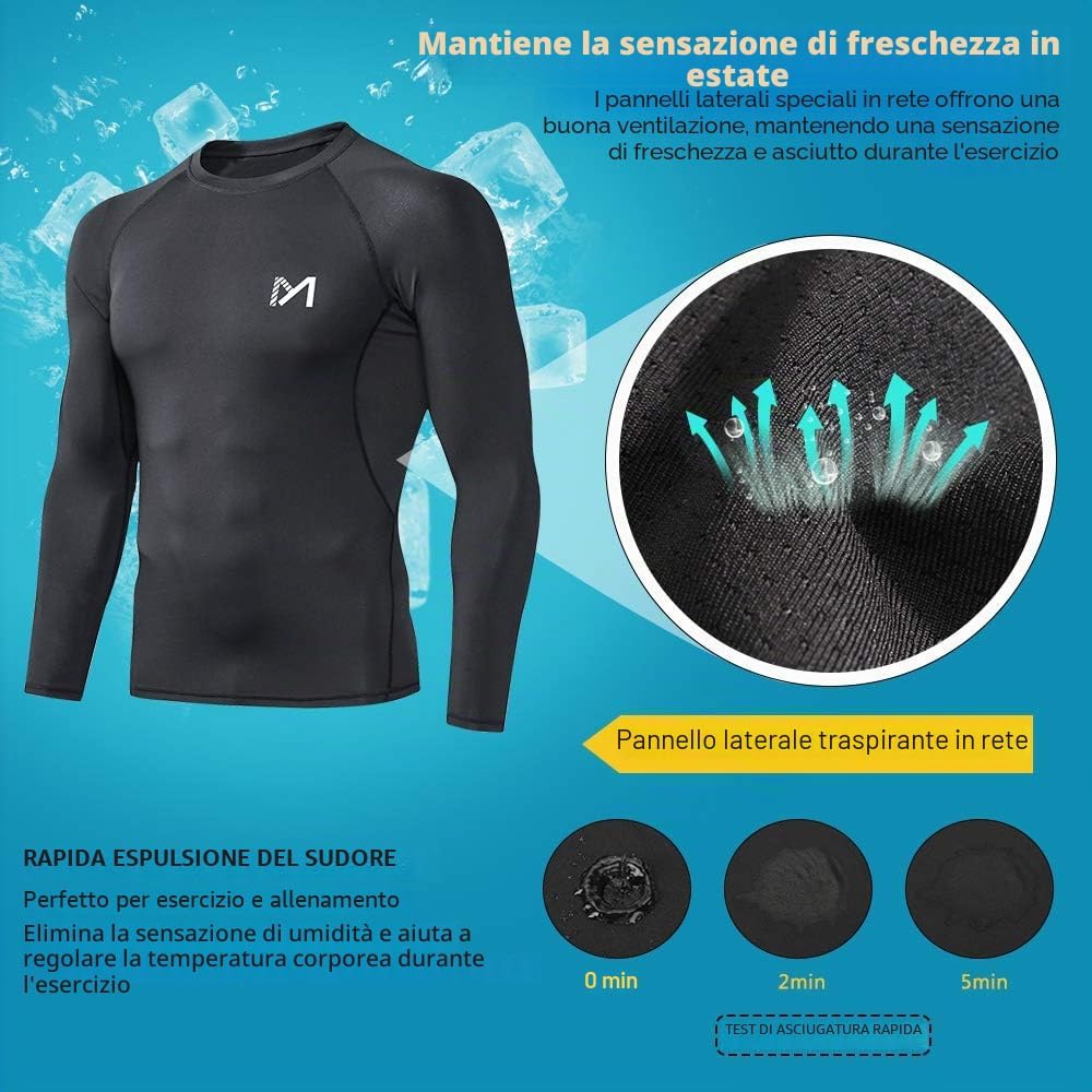 Detalle de MEETYOO Maglietta Compressione Uomo: comfort, movimento e assorbenza per sport e allenamento