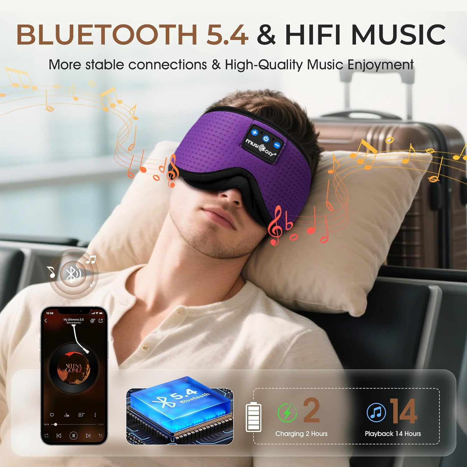 Thumbnail 4 de MUSICOZY Sleep Headphones for Side Sleepers (Bluetooth sleep mask, 100% blackout) with up to 14H playtime
