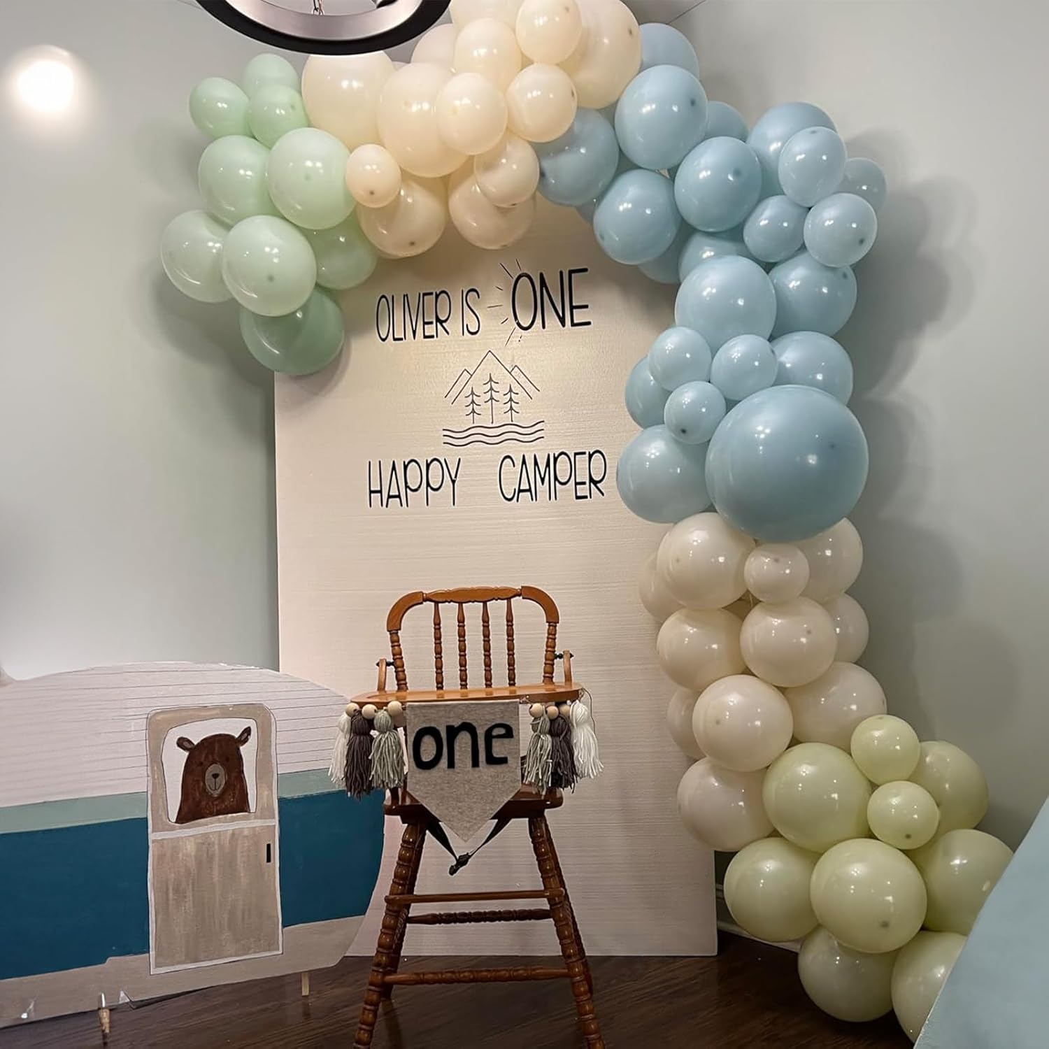 Thumbnail 5 de Dusty Green Blue Balloon Kit: 60-Pack, 12-Inch Sage Green Balloons with Haze Fog Blue, Sand White, and Gold Accents