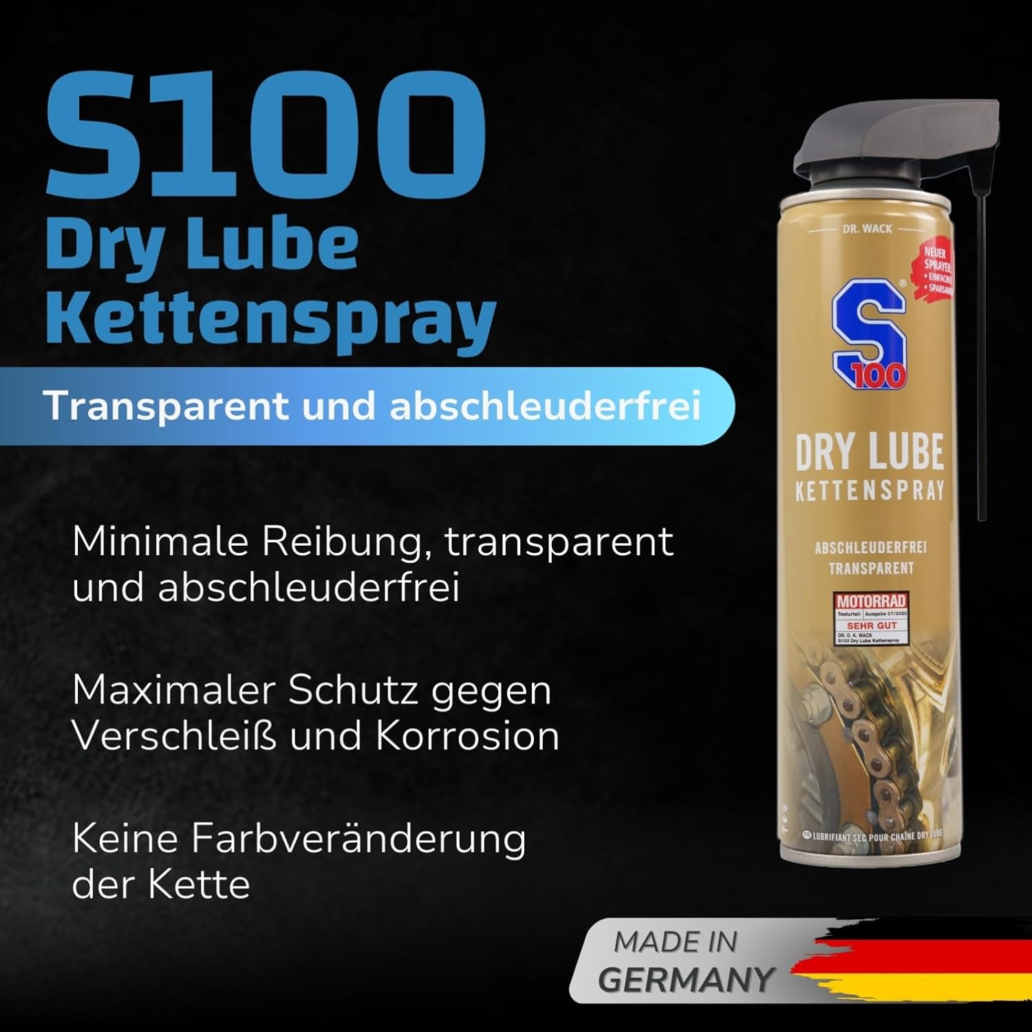 Thumbnail 1 de DR. WACK S100 Dry Lube Kettenspray für Motorrad – Trocken Kettenschmierstoff (400 ml)