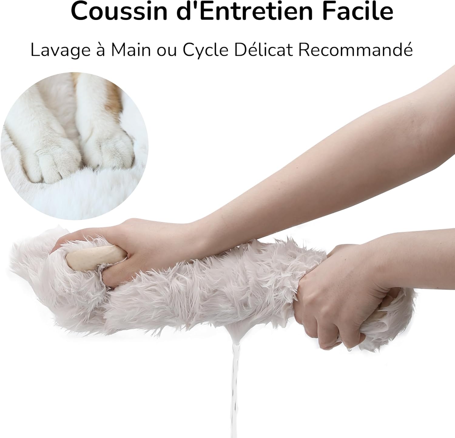 Thumbnail 6 de FUKUMARU lit pour chat d’intérieur 61 cm ovale en feutre camel