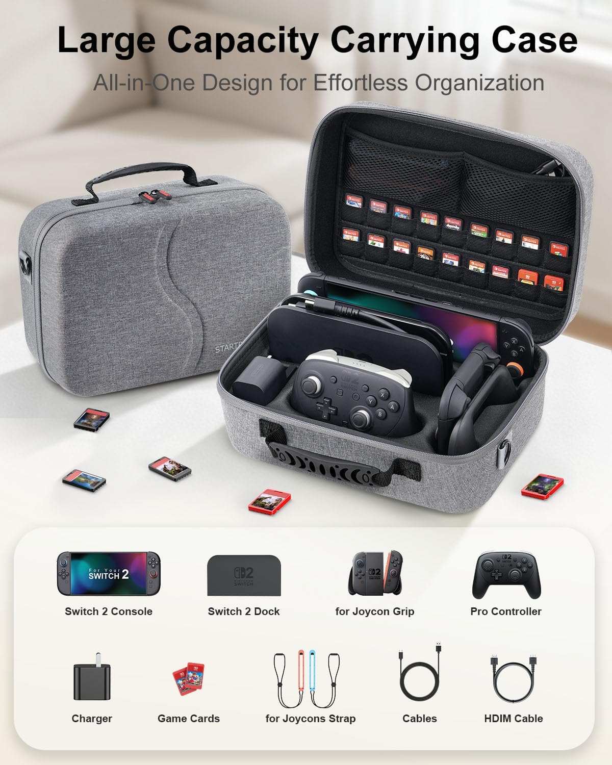 Detalle de STARTRC GAMES All-in-One Carry Case for Nintendo Switch 2 — 18-card capacity