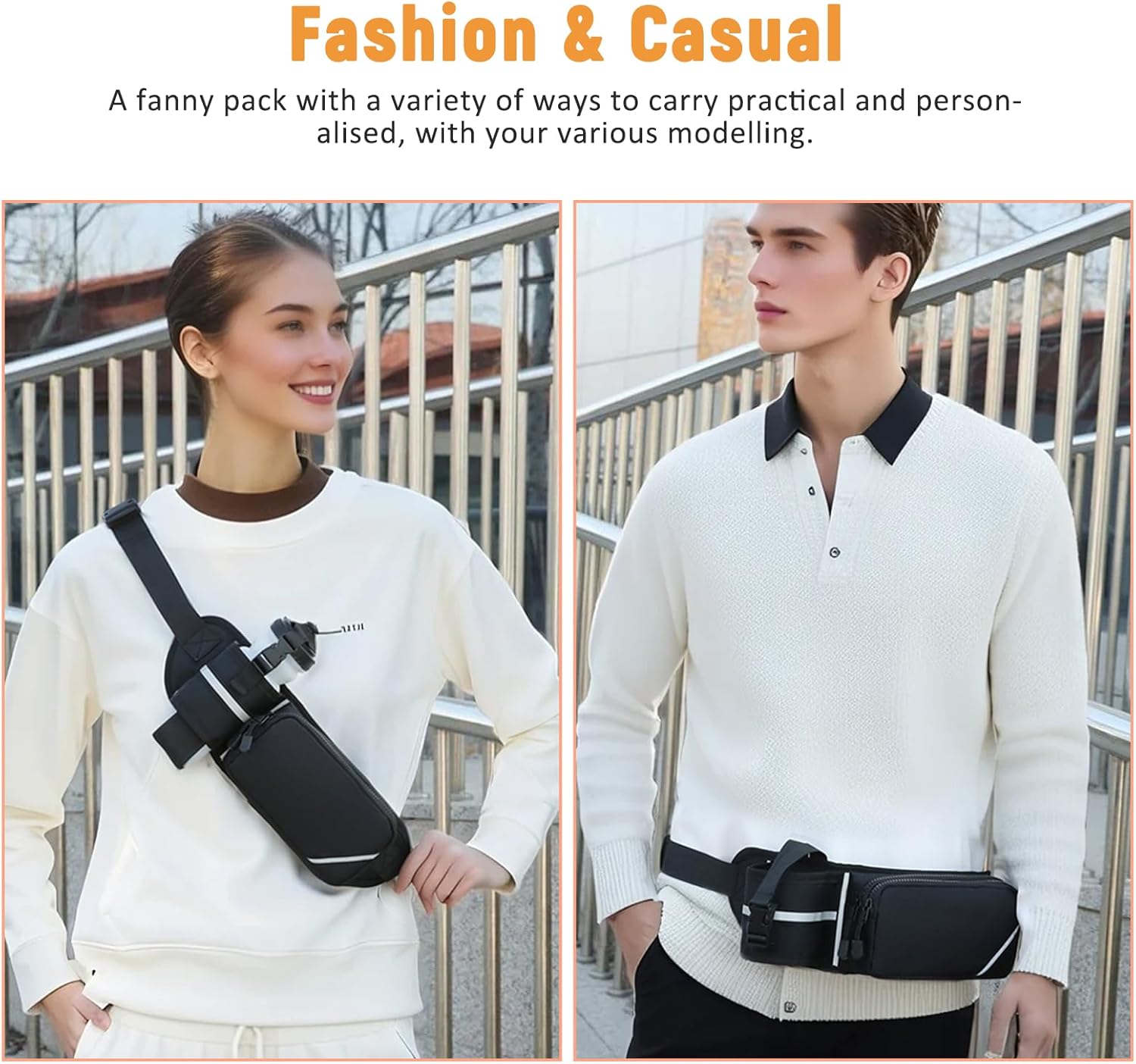 Thumbnail 3 de Esoes belt bag with bottle holder (adjustable sports hip bag) – Black