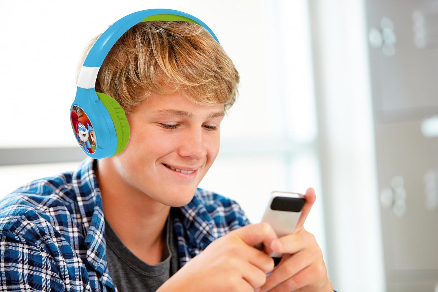 Detalle 2 de Lexibook Die Schlümpfe 2-in-1 Kopfhörer mit Bluetooth 5.3 & Kabel – HPBT010SF