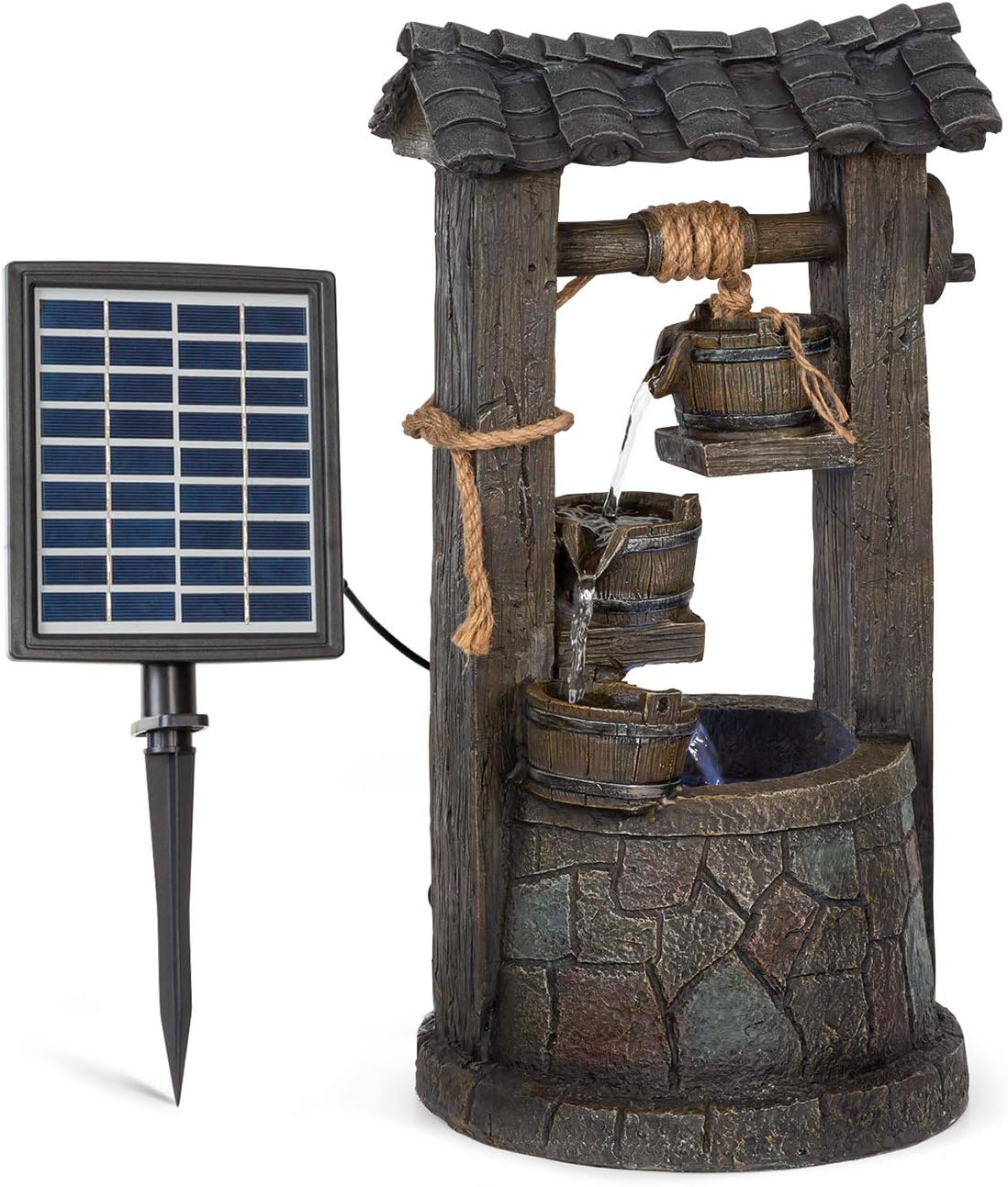 Blumfeldt Speyer – Fontaine de Jardin d'eau Solaire, 2,8 W, 5 h d’autonomie, 4 cascades et LED