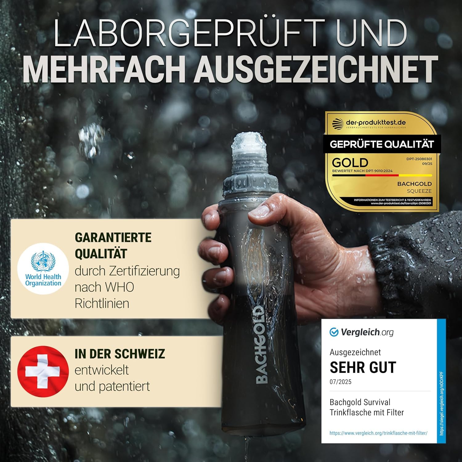 Thumbnail 1 de BACHGOLD Bachgold® Squeeze Wasserfilter Outdoor (Grau, 1000 ml) – ultraleichter Trinkwasserfilter mit Virus-Filtration