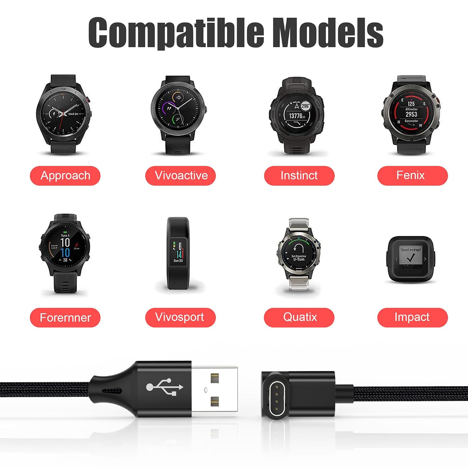 Detalle 1 de AGVEE BGW-BK11 Garmin Watch Charger Cable, 2-Pack, L-Shaped, 3.3 ft
