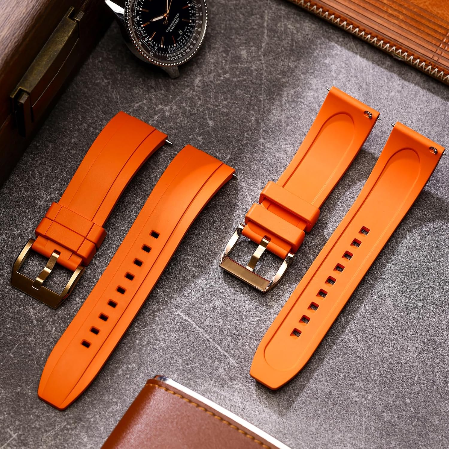 Detalle de REZERO FKM-Gummi Uhrenarmband mit Schnellverschluss – Dickes, leichtes Fluorkautschuk-Armband, 19–24 mm