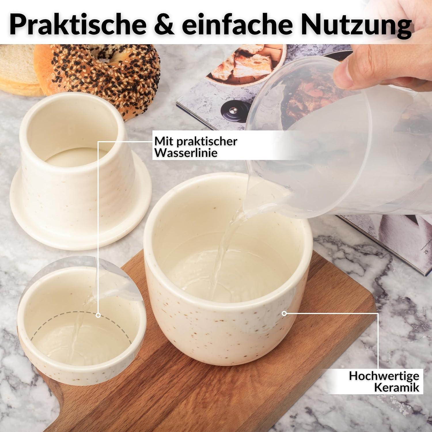 Detalle de DEKAZIA Französische Butterdose wassergekühlt (Butterglocke) für 250 g – Keramik mit Wasserrahmen