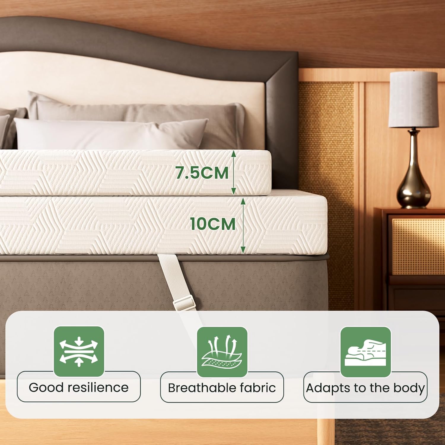 Thumbnail 6 de Autsel Surmatelas 160x190 cm en mousse à mémoire de forme et gel refroidissant – épaisseur 7,5 cm