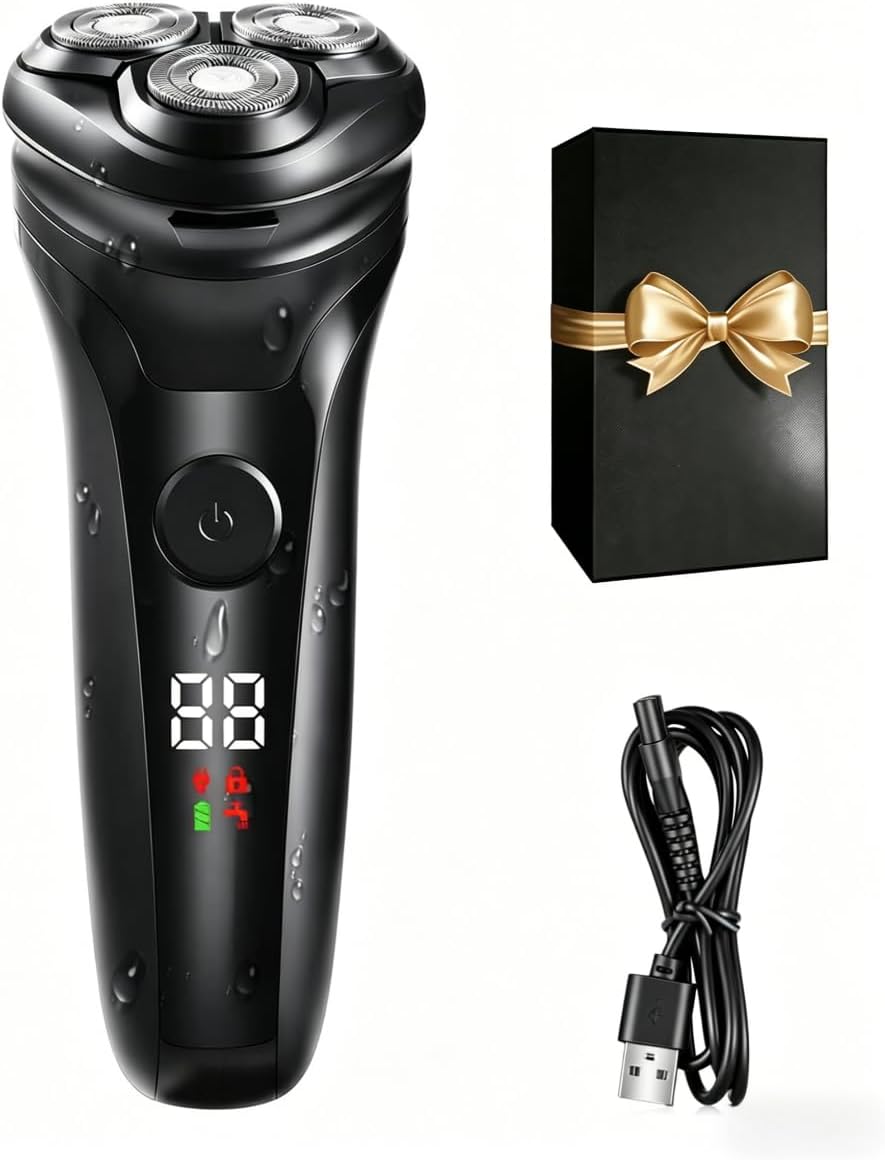 Detalle de Neialla Men's Electric Shavers: Cordless, 90-Min Run Time, IPX5 Wet & Dry & 3 Rotary Blades