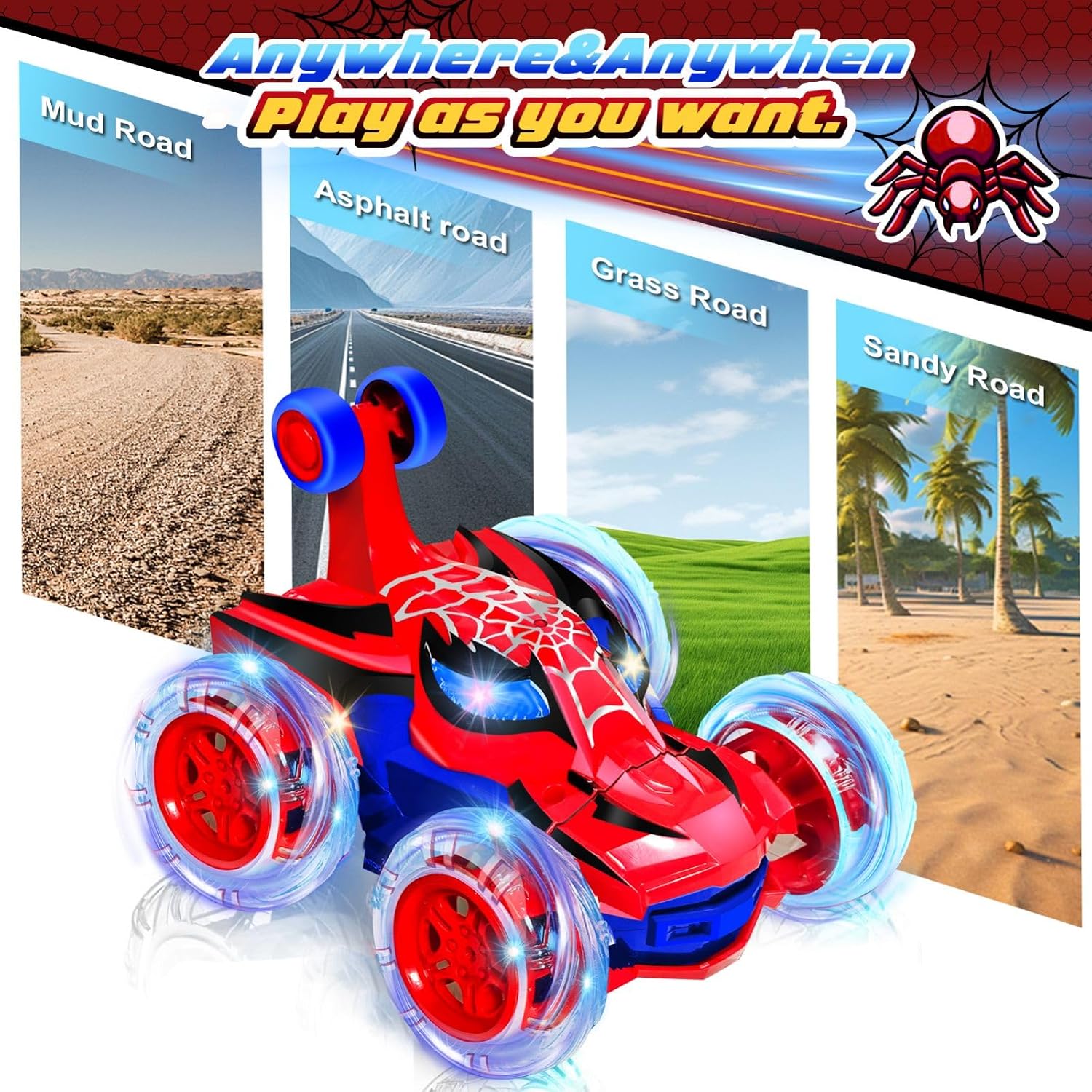 Detalle de Logth CF24020 Spider RC Stunt Crawler with 360° Flips and LED Lights