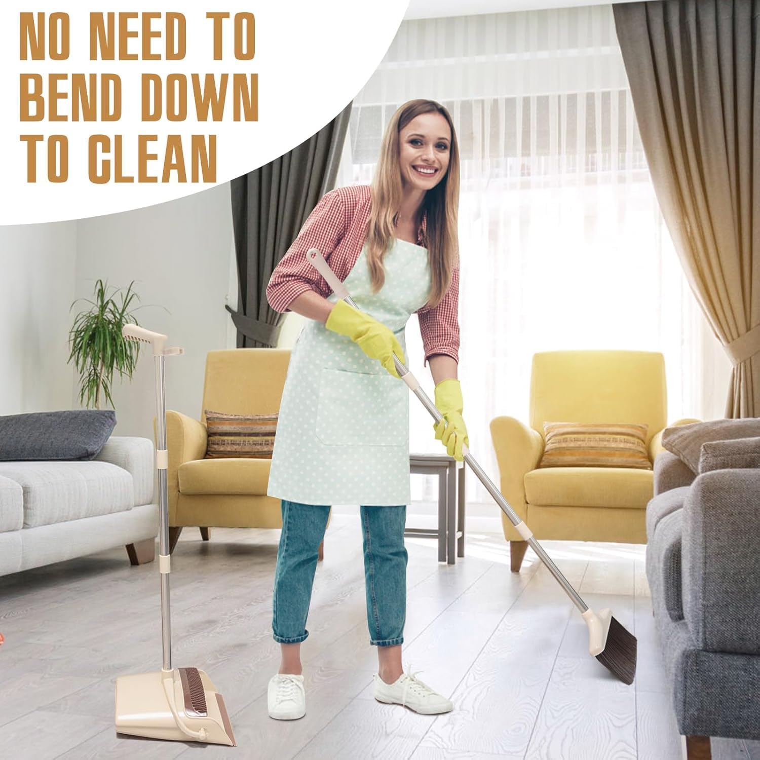 Thumbnail 2 de XXFLOWER 54.72" Long Handle Broom and Dustpan Set