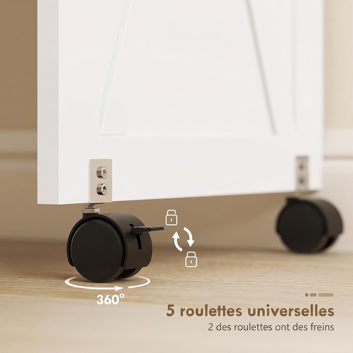 Detalle 2 de HOMCOM L10-005V80WT opvouwbare naaitafel met wielen, opbergruimte en wit blad