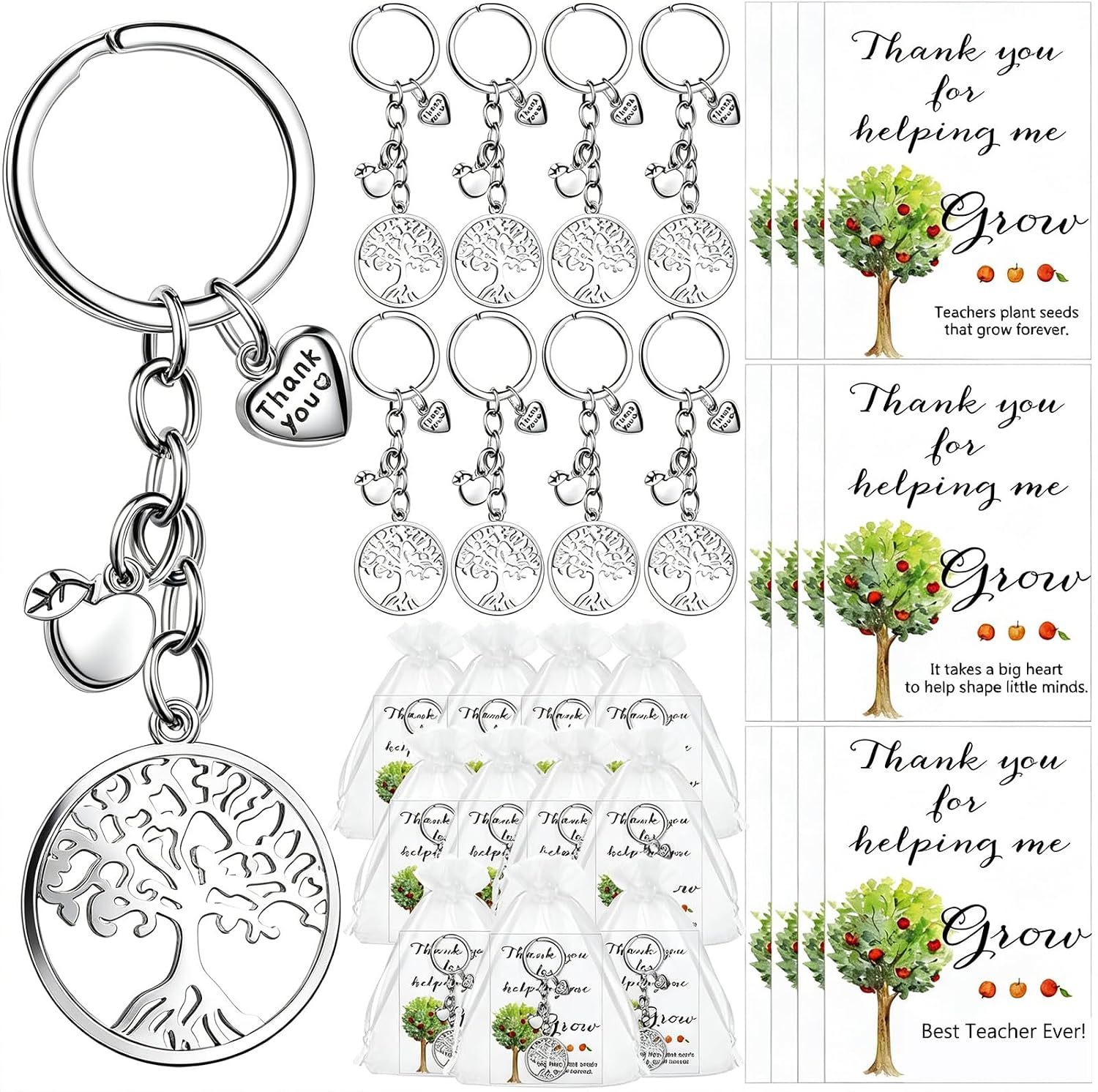 Johiux 12 Set Teacher Appreciation Gifts: Bee Keychains with Card & Organza Pouches