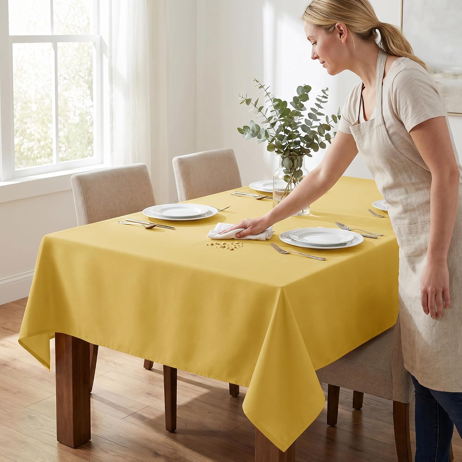 Detalle de Fitable 6 Pack Yellow Rectangle Table Clothes (70 x 108 Inch) – Wrinkle and Stain Resistant Polyester Tablecloths, Washable for Weddings, Parties, Banquets