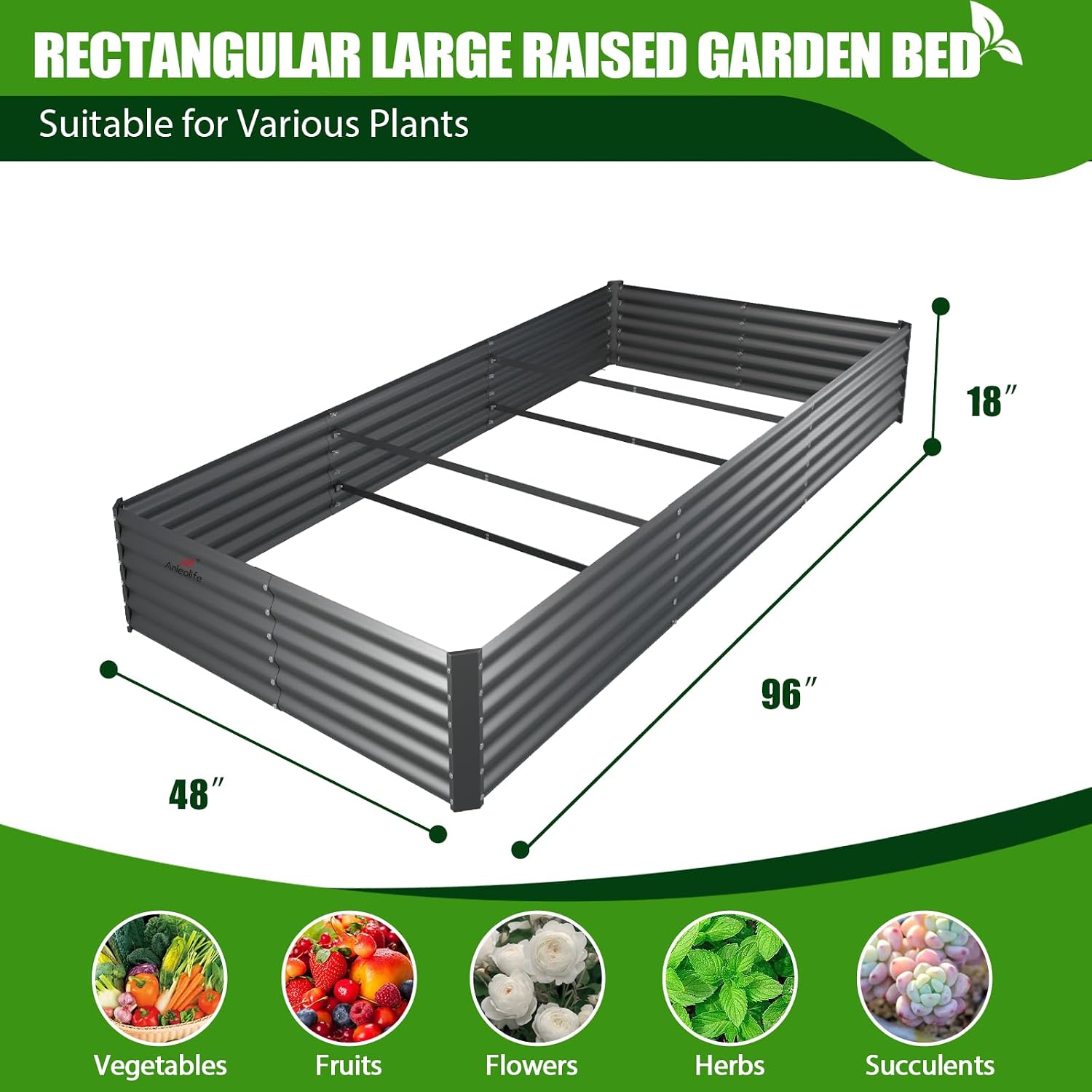 Detalle de Anleolife 8x4x1.5 ft Metal Raised Garden Bed, Quartz Gray, 18-Inch
