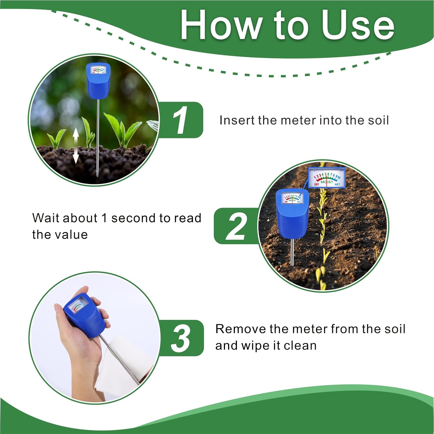 Thumbnail 2 de XLUX Tester per terreno con sensore di umidità del suolo, monitor acqua per piante (confezione da 4, blu)