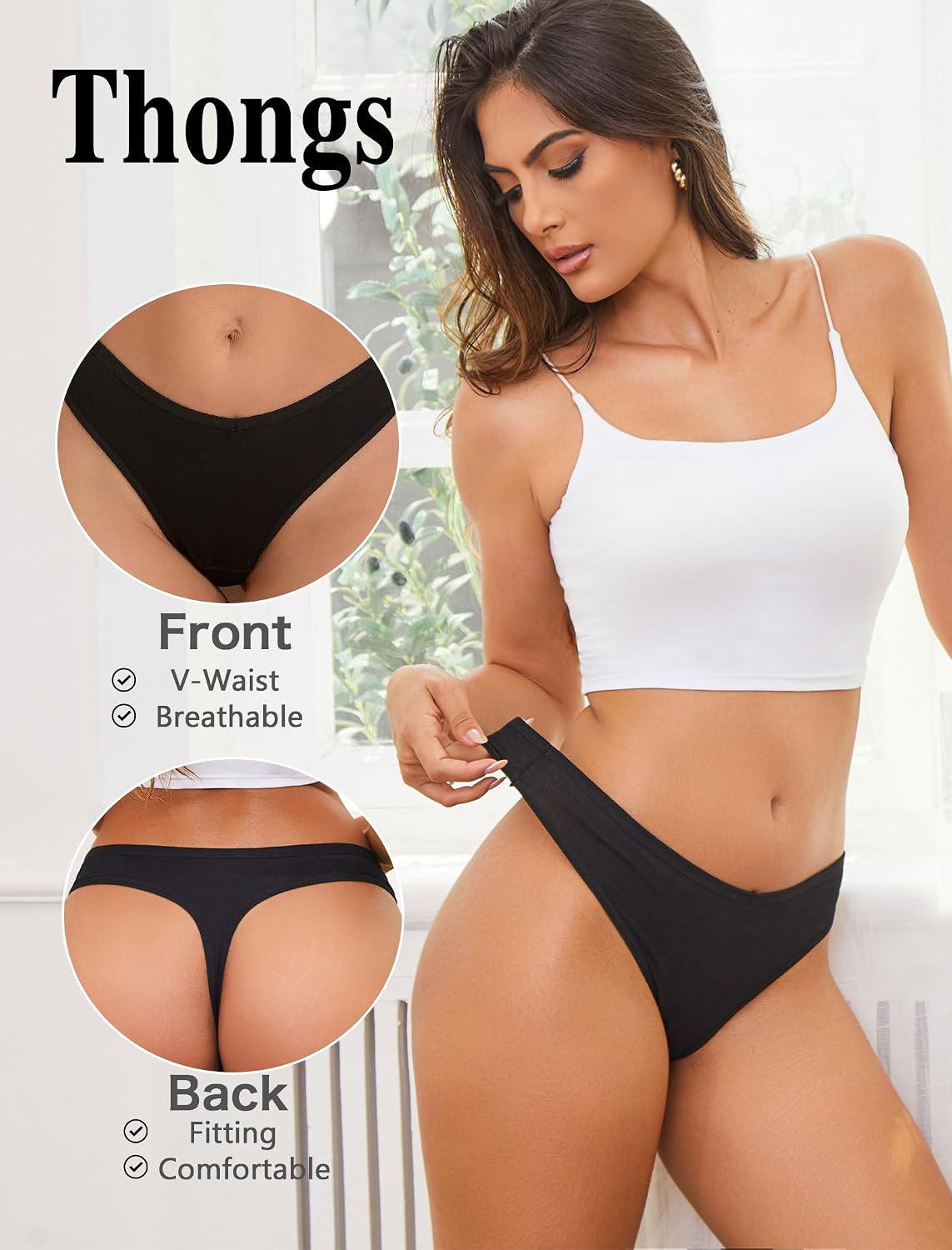 Detalle 2 de Sth Big Cotton Thongs for Women, 9-Pack, 95% Cotton, Low-Rise V-Waist