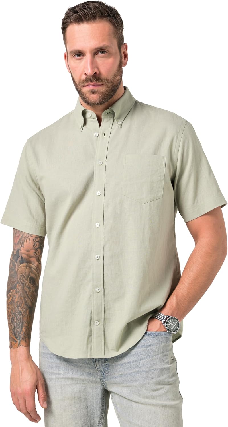 Detalle de Chemise JP 1880 en Lin Mélangé – Manches courtes, coupe Modern Fit, jusqu'au 8 XL