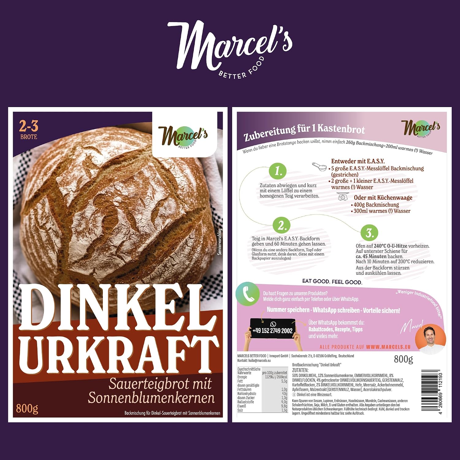 Thumbnail 6 de Marcel’s Brotbackmischung Dinkel Urkraft (1.200 g) – 100% Sauerteigbrot ohne Weizenmehl, vegan