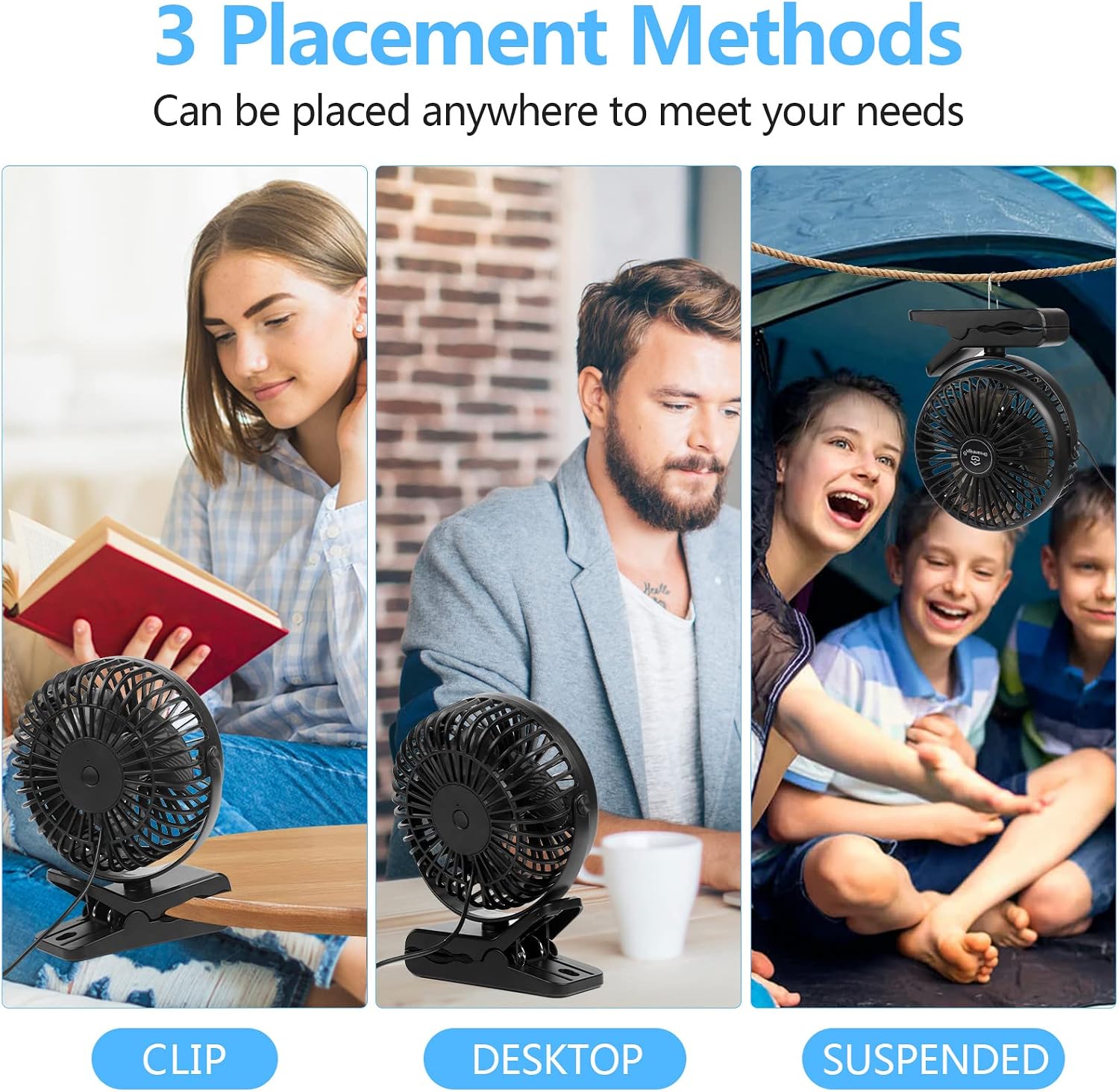 Thumbnail 5 de Dreamhigh® Mini USB Fan: 360° Clip & Table Fan for Desk — Quiet, Portable and USB-Powered