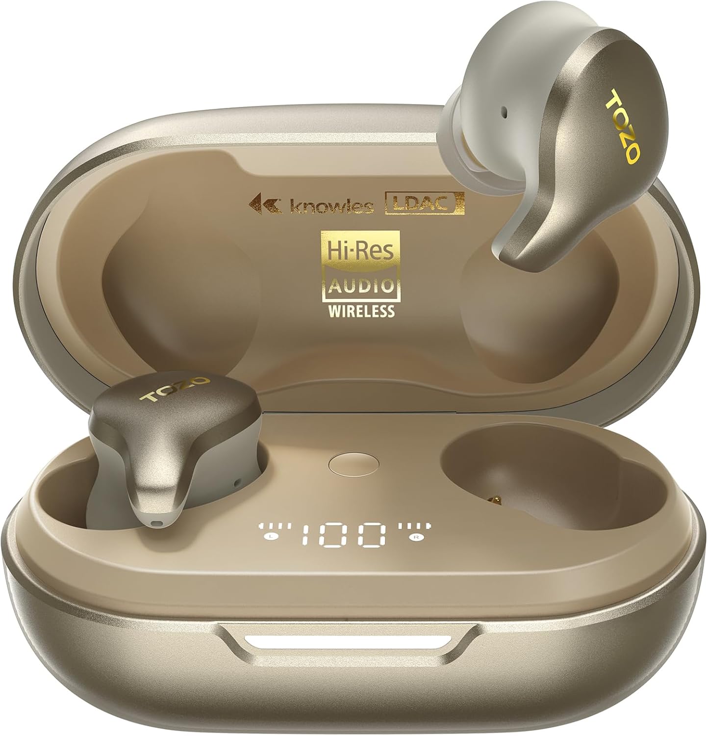Detalle de TOZO Golden X1 Wireless Earbuds: Hybrid Driver, LDAC, and ANC in Champagne