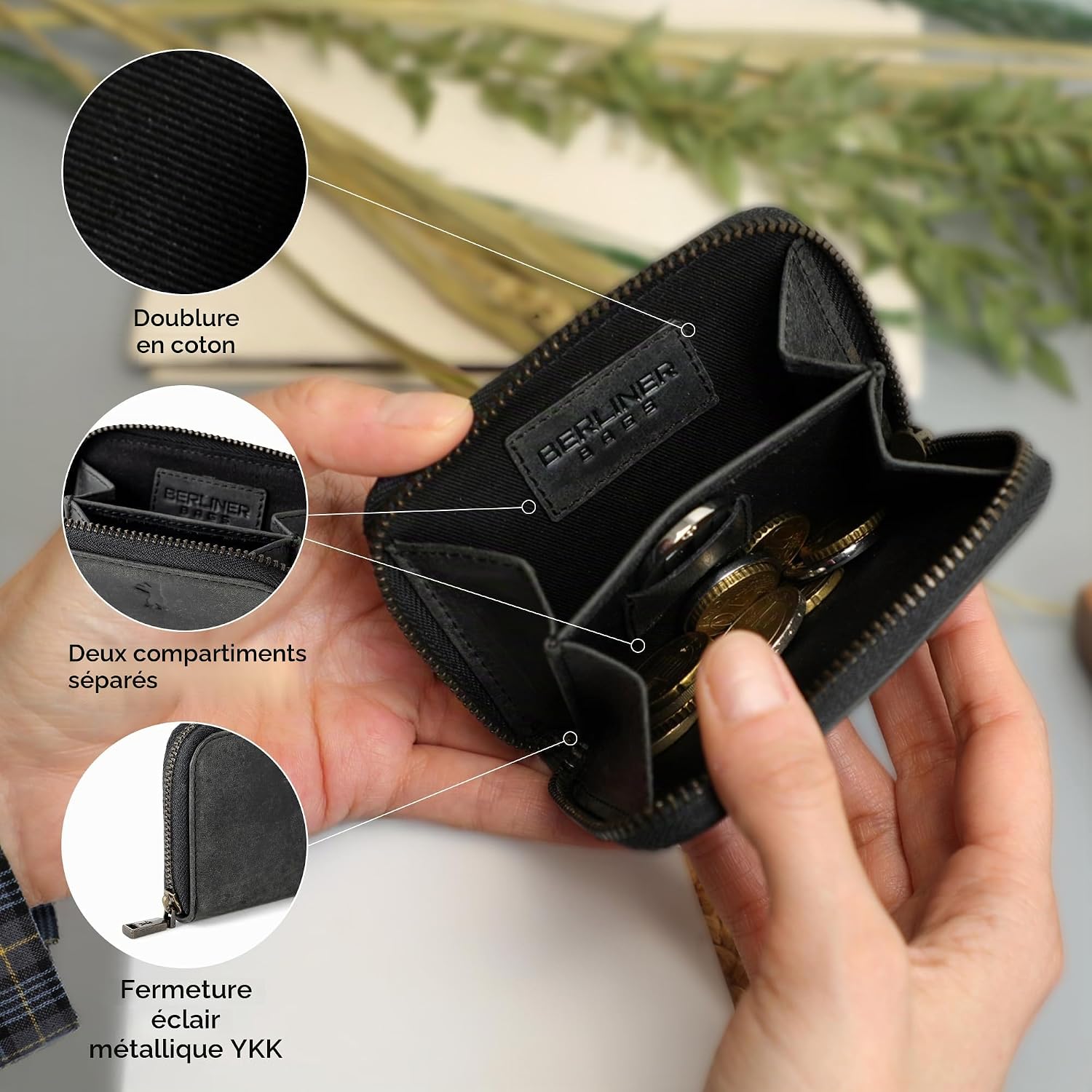 Detalle 2 de Berliner Bags Braga Petit Portefeuille en Cuir avec Protection RFID – Gris Foncé